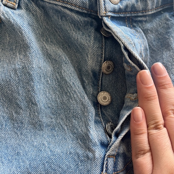 High Waisted Button Fly Slouchy Straight Ripped Cut Off Jeans Size 12, Regular - Picture 9 of 9